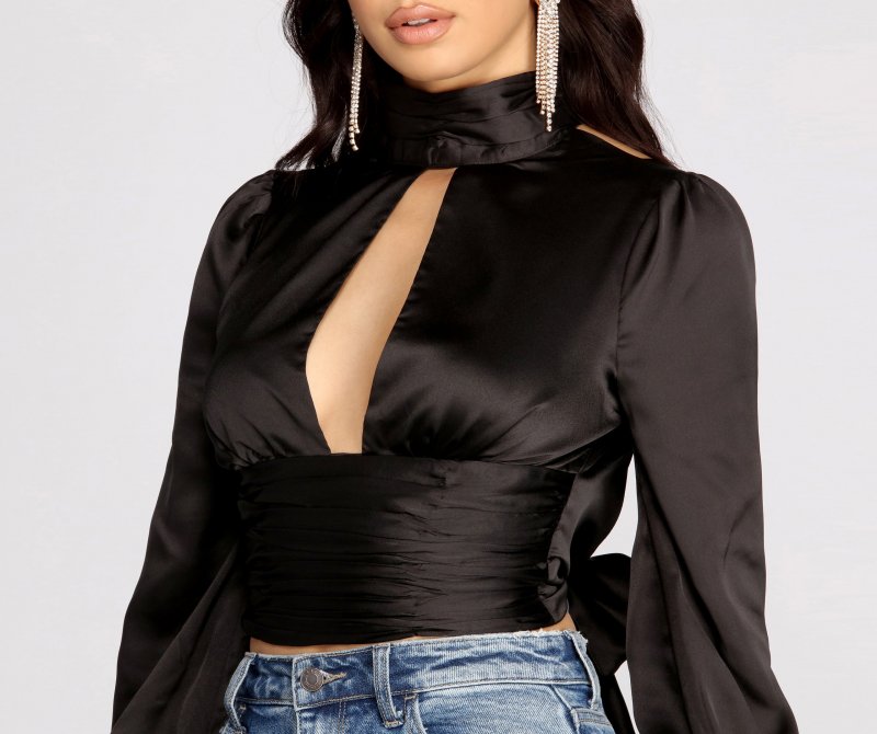 TableClothsUs Sweet Moments Satin Mock Neck Blouse